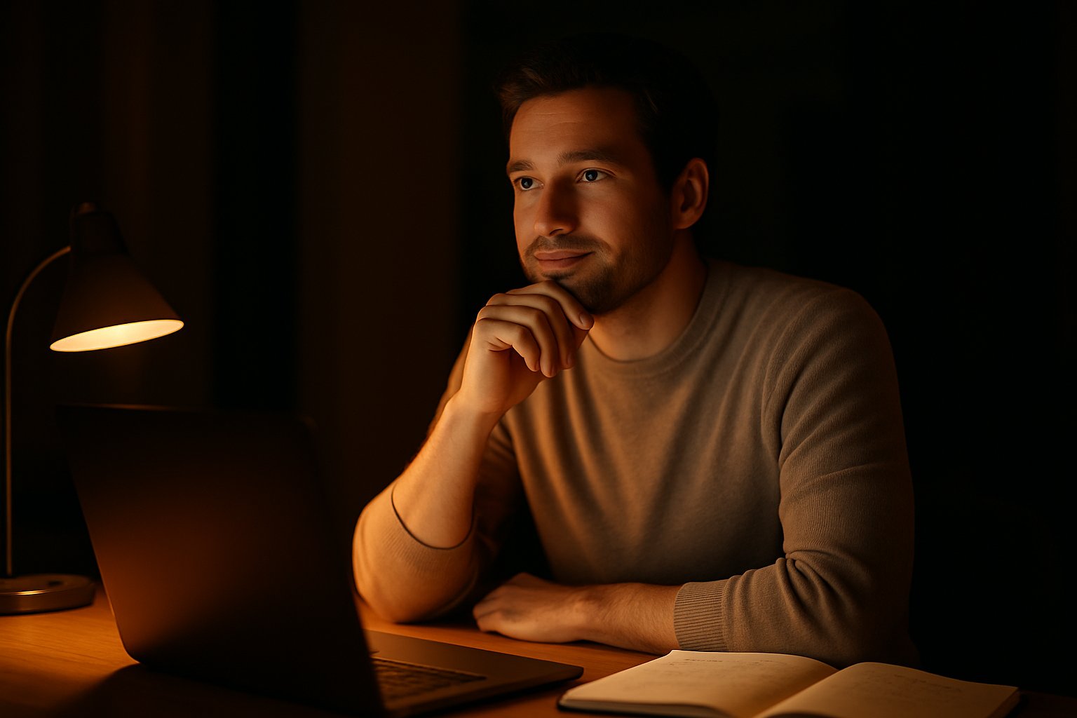 Founder planning a new business late at night before launch